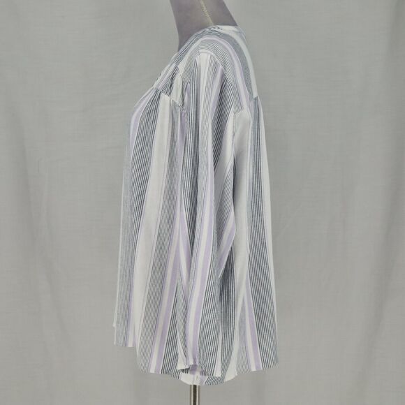 Splendid Top Womens XL White Lavender Stripe Linen Blend Pullover Blouse - Picture 11 of 12